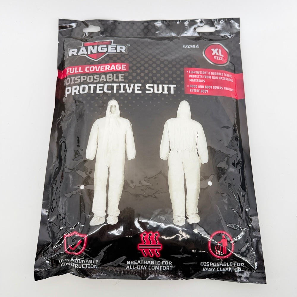 Ranger 59264 Disposable Protective Suit Unisex XL White Hooded Booted Coverall